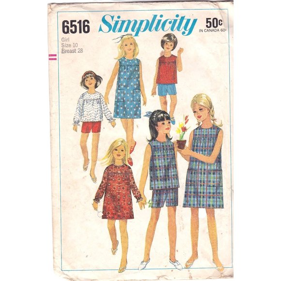 Vintage Sewing PATTERN Simplicity 6516, Girls 1966 One Piece Dress or Overblouse - Picture 1 of 2